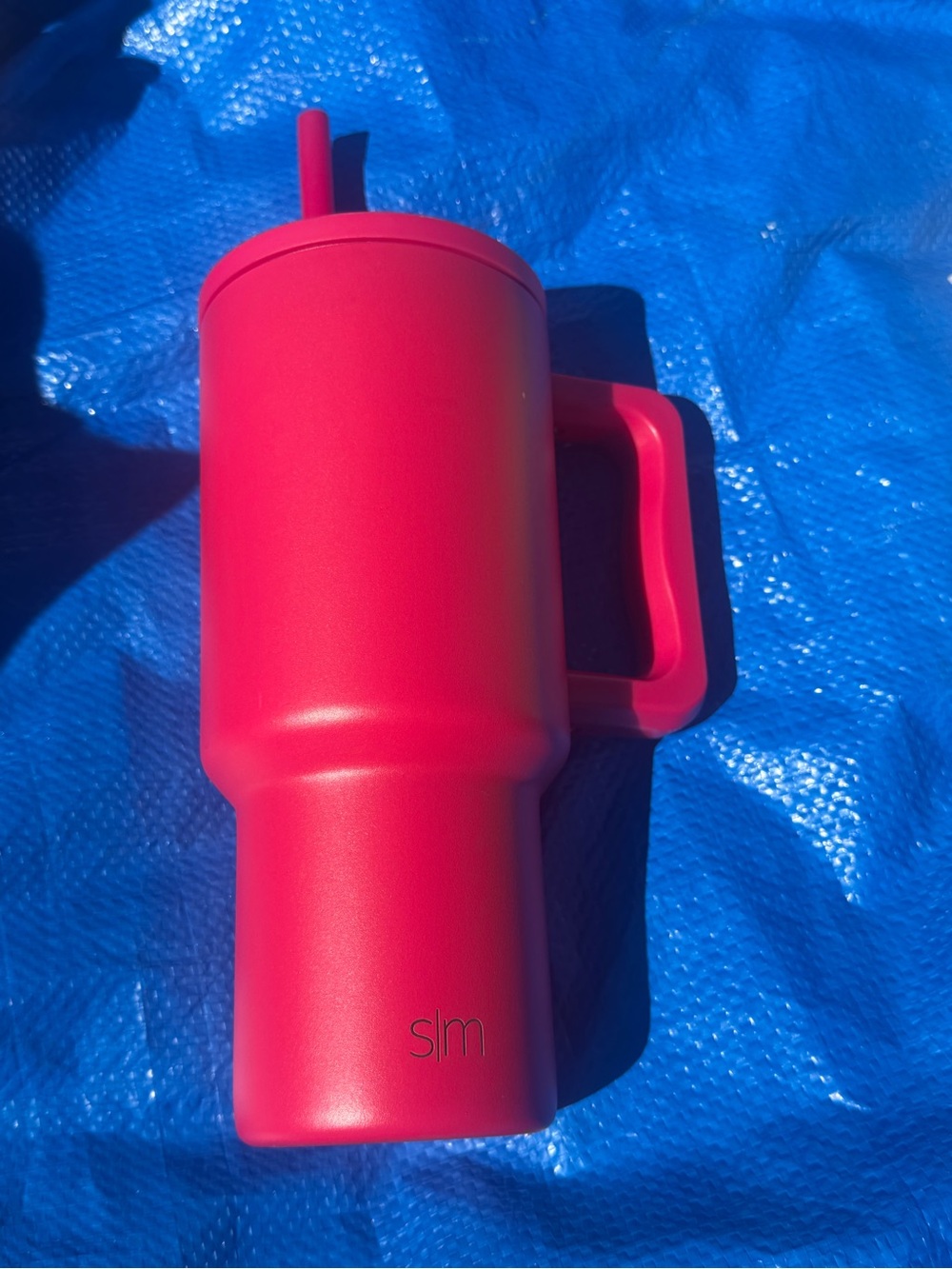 SLM Red Travel Mug with Straw and Handle - Insulated Tumbler an tan tumbler